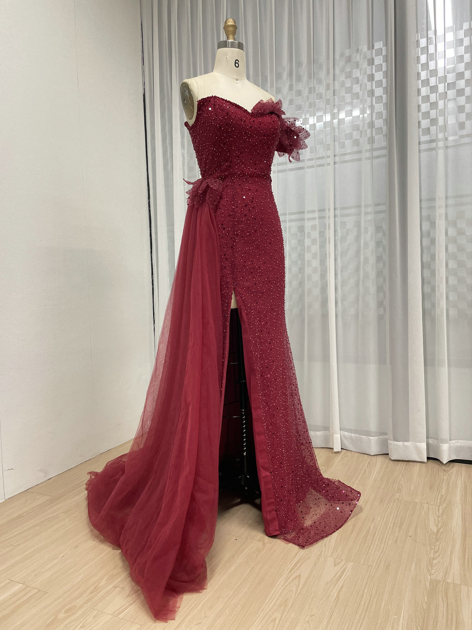 Sexy One Shoulder High Slit Mermaid Evening Dress With Sparkling Beading And Side Skirt MB40375