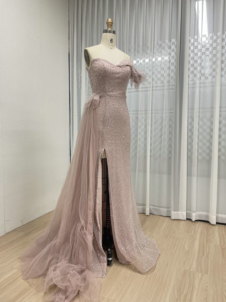 Sexy One Shoulder High Slit Mermaid Evening Dress With Sparkling Beading And Side Skirt MB40375