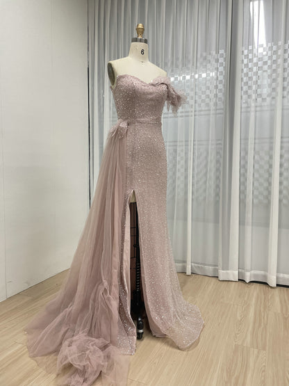 Sexy One Shoulder High Slit Mermaid Evening Dress With Sparkling Beading And Side Skirt MB40375