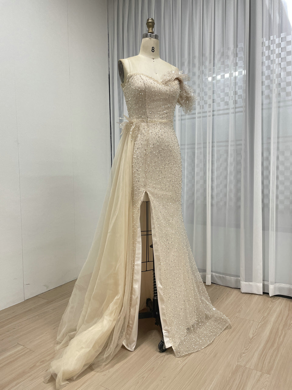 Sexy One Shoulder High Slit Mermaid Evening Dress With Sparkling Beading And Side Skirt MB40375