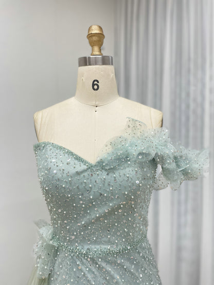 Sexy One Shoulder High Slit Mermaid Evening Dress With Sparkling Beading And Side Skirt MB40375