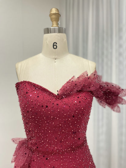 Sexy One Shoulder High Slit Mermaid Evening Dress With Sparkling Beading And Side Skirt MB40375