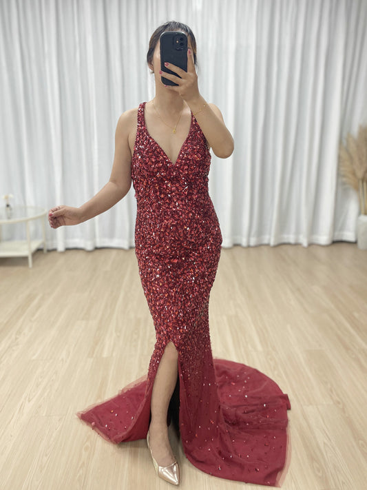 Sexy Deep V-neck High Split Women's Mermaid Party Evening Dress MB40380