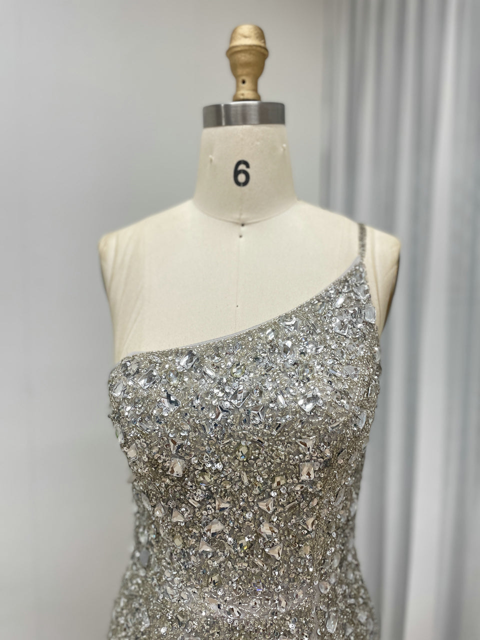 Sexy Silver One Shoulder Mermaid Evening Dresses High Slit Evening Gowns Party MB40381B