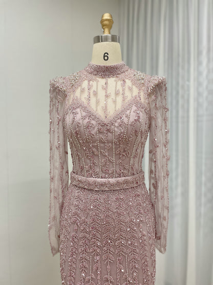 Elegant Handmade Beading Halter Neck 2025 Long Sleeve Wedding Party Mother Dress MB40388