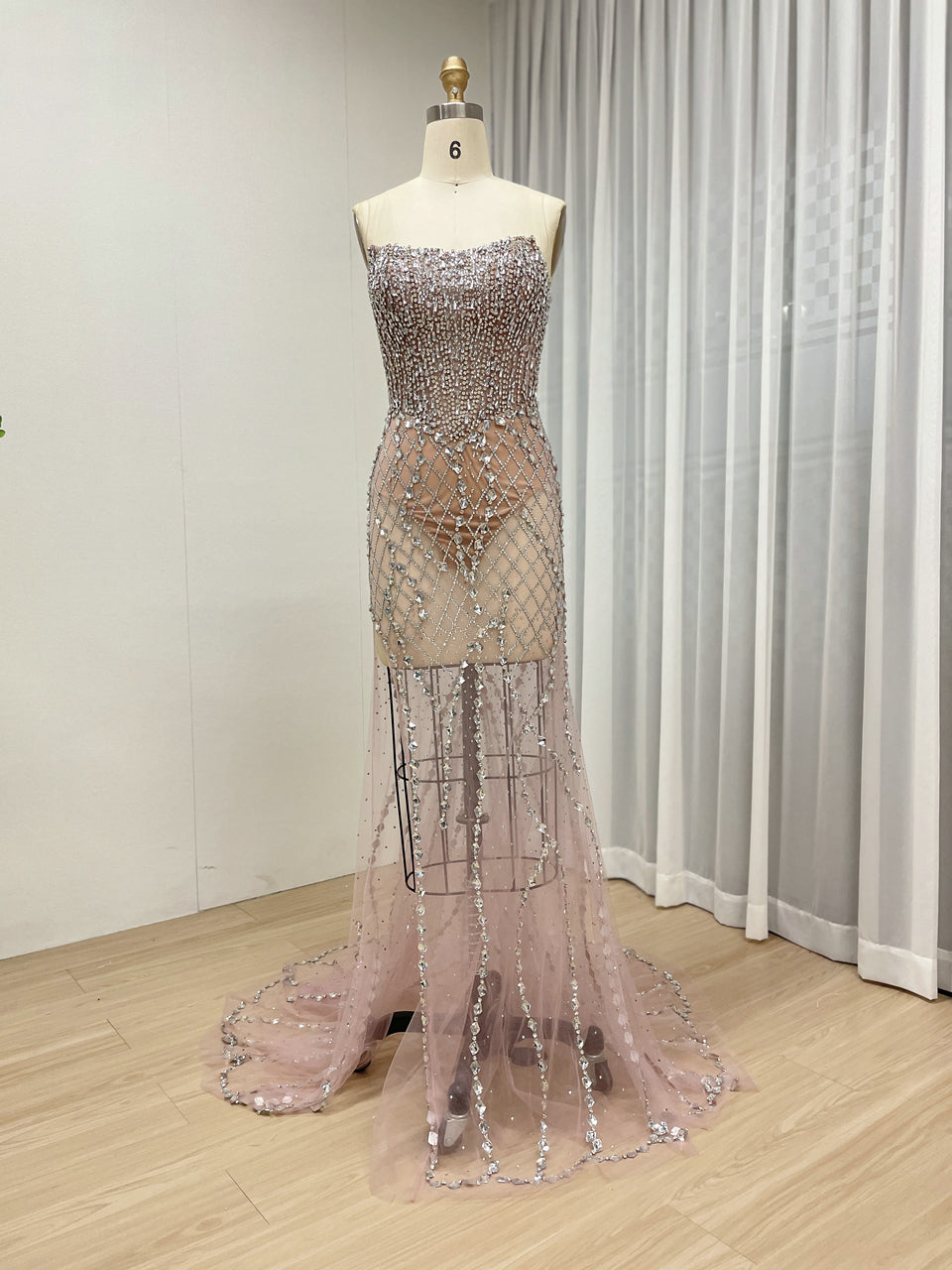 Sexy Corset Bodice Sheer Prom Evening Dresses Embellished With Sparkle Handmade Beaded Diamond for Parties MB40398