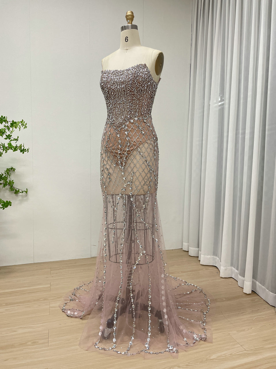Sexy Corset Bodice Sheer Prom Evening Dresses Embellished With Sparkle Handmade Beaded Diamond for Parties MB40398