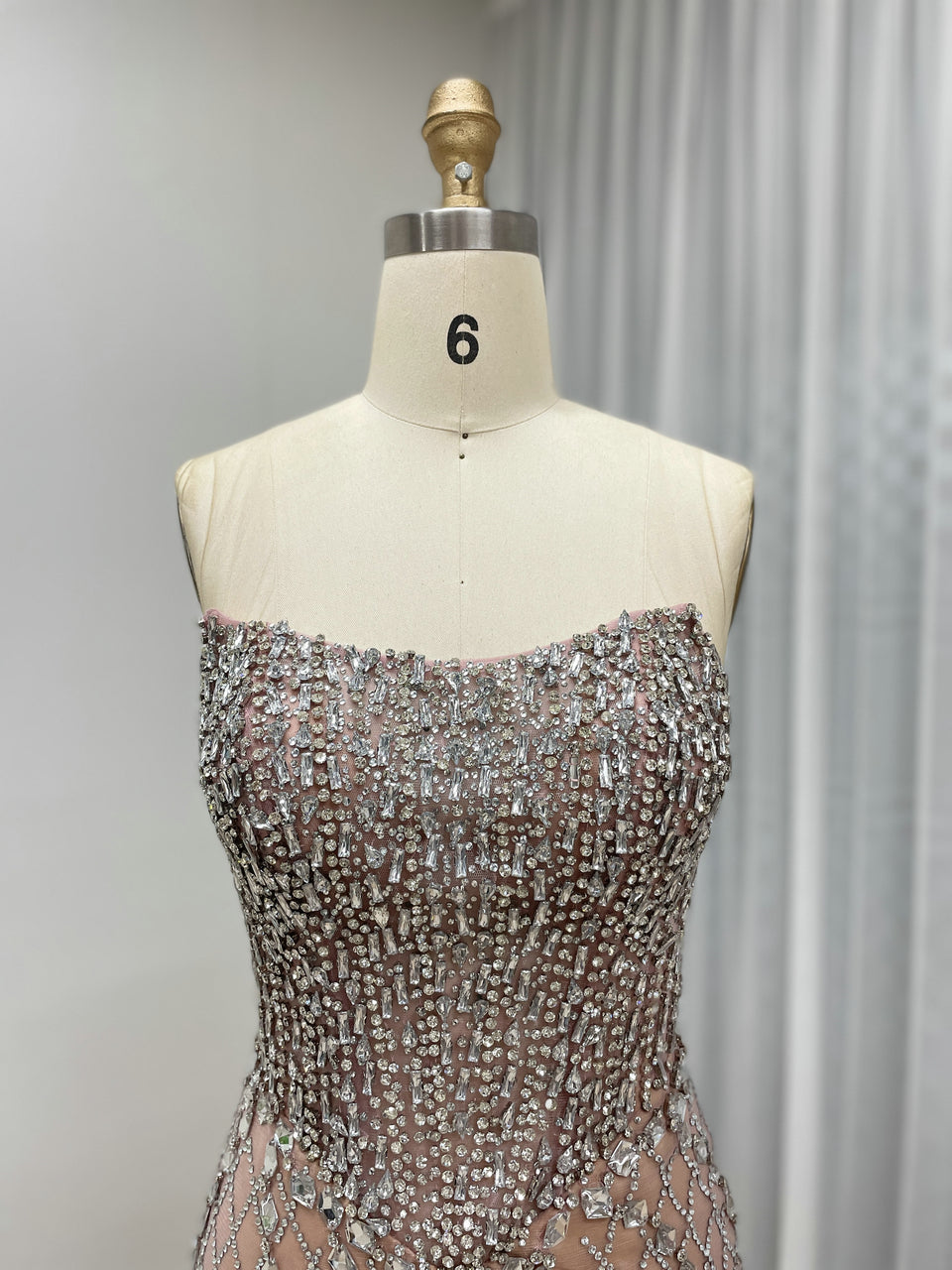 Sexy Corset Bodice Sheer Prom Evening Dresses Embellished With Sparkle Handmade Beaded Diamond for Parties MB40398