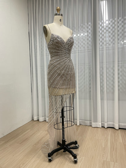 Sexy Sleeveless Sheer Prom Evening Dress Embellished With Intricate Hand Beading Diamond for Party MB40400
