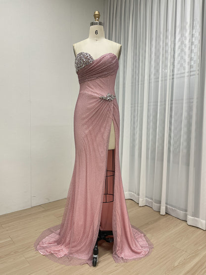 Fashionable Off Shoulder Sweetheart Neck High Split Prom Evening Dresses With Dazzling Diamond for Parties MB40402