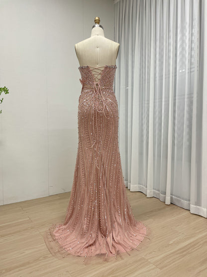Exquisite Pink Off-Shoulder Sequined Dress with Flower for Party Event MB40405