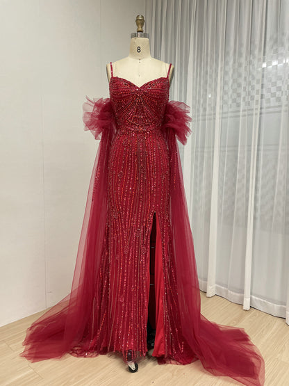 Silver Beaded Pink Nude Tulle Spaghetti Strap Evening Gown MB40408-2
