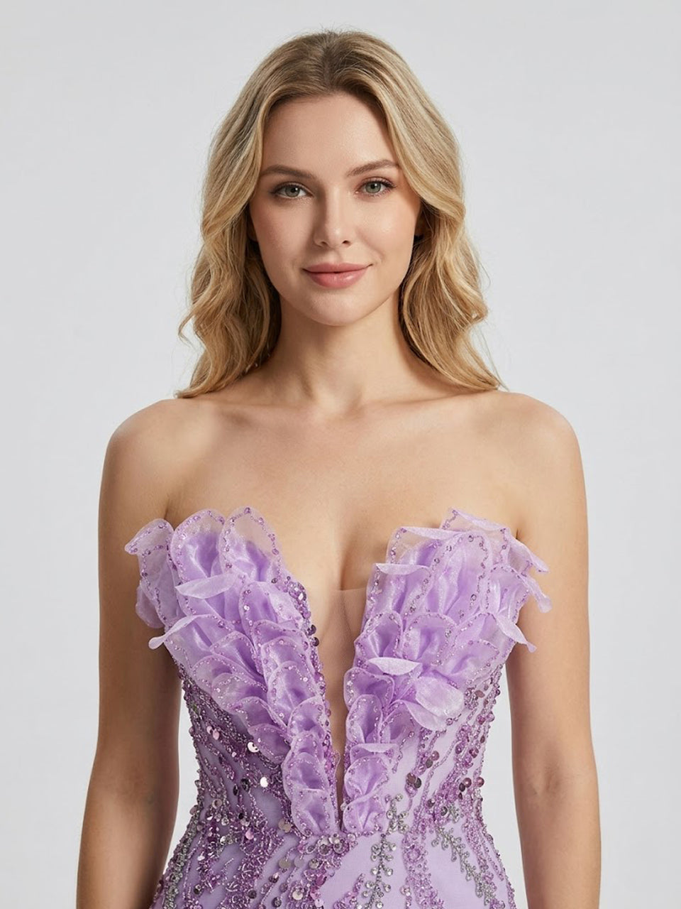 Purple 3D Floral Sequin Mermaid Prom Dress  High Slit Evening Gown MB40422