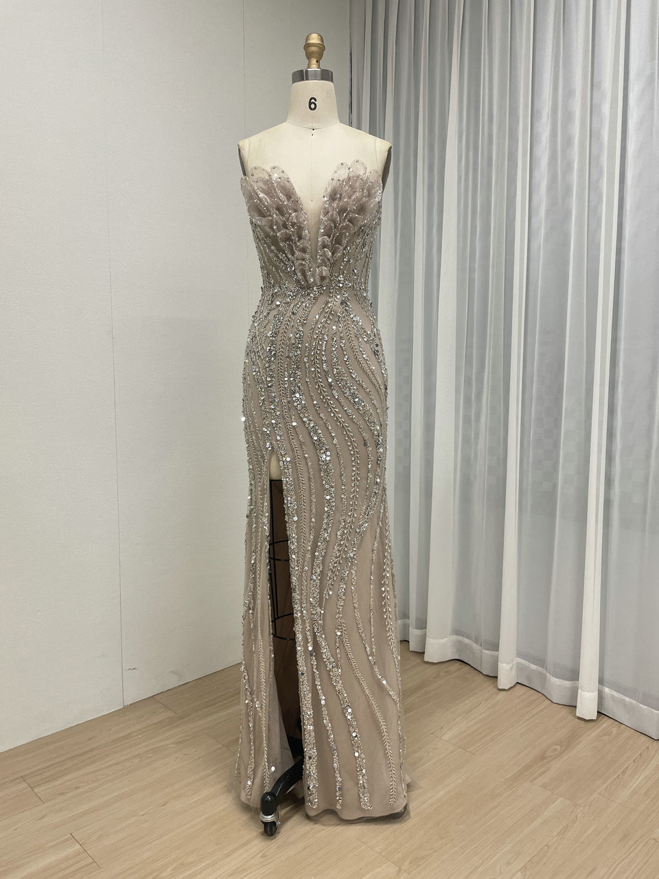 Purple 3D Floral Sequin Mermaid Prom Dress  High Slit Evening Gown MB40422
