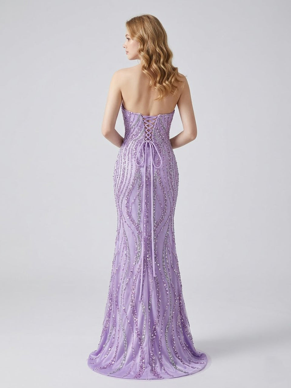 Purple 3D Floral Sequin Mermaid Prom Dress  High Slit Evening Gown MB40422