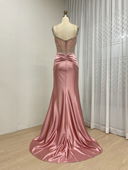 Exquisite Hand Beaded Crystal Diamond Sexy Spaghetti Strap Mermaid Prom Evening Gown MB40423