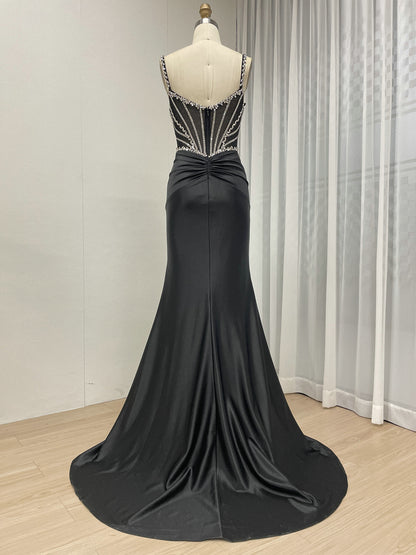 Exquisite Hand Beaded Crystal Diamond Sexy Spaghetti Strap Mermaid Prom Evening Gown MB40423