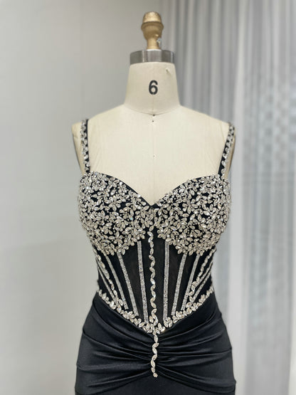 Exquisite Hand Beaded Crystal Diamond Sexy Spaghetti Strap Mermaid Prom Evening Gown MB40423