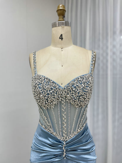Exquisite Hand Beaded Crystal Diamond Sexy Spaghetti Strap Mermaid Prom Evening Gown MB40423