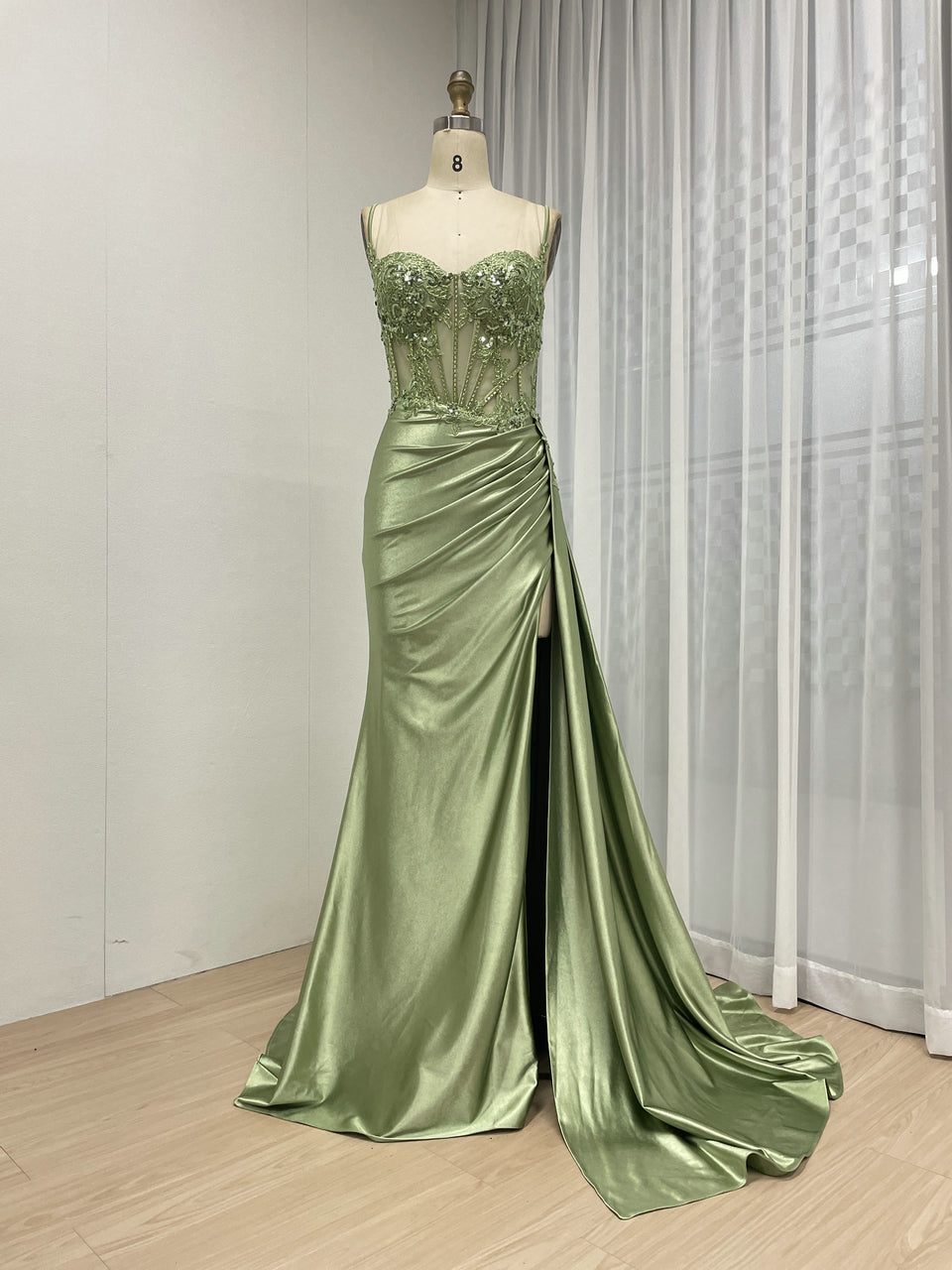 Sexy High Slit Mermaid Evening Dress Beautiful 3D Floral Embroidery With Graceful Side Skirt MB40424