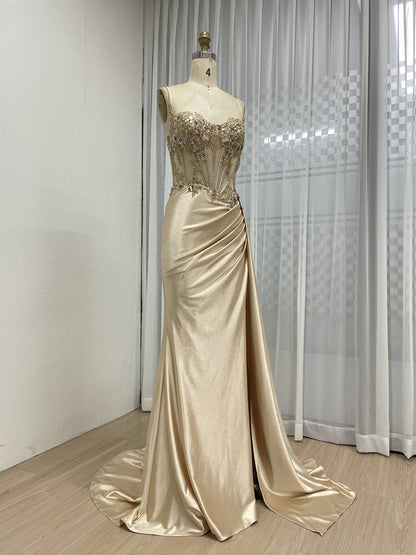 Sexy High Slit Mermaid Evening Dress Beautiful 3D Floral Embroidery With Graceful Side Skirt MB40424