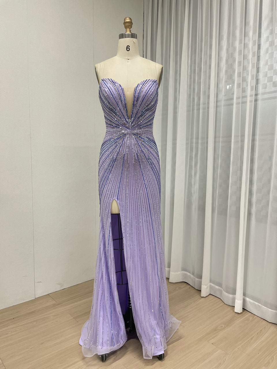 Sexy V Neck High Slit Beaded Embroidery Mermaid Prom Evening Gown for Formal Occasions MB40429