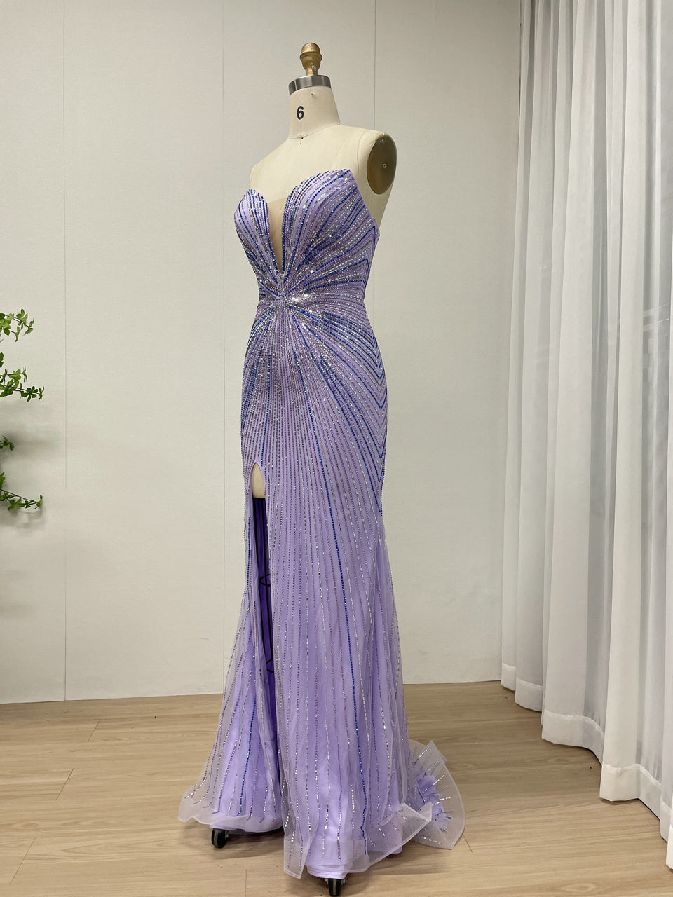 Sexy V Neck High Slit Beaded Embroidery Mermaid Prom Evening Gown for Formal Occasions MB40429