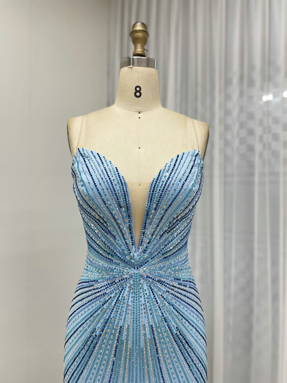 Sexy V Neck High Slit Beaded Embroidery Mermaid Prom Evening Gown for Formal Occasions MB40429