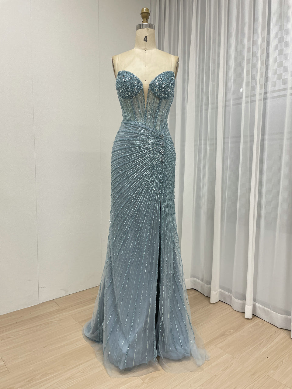 Sexy Sleeveless V Neck Embellished Beautiful Sparkly Beaded With Evening Gown for Prom and Banquet MB40430