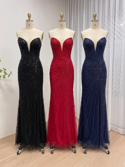 Sexy Sleeveless V Neck Embellished Beautiful Sparkly Beaded With Evening Gown for Prom and Banquet MB40430