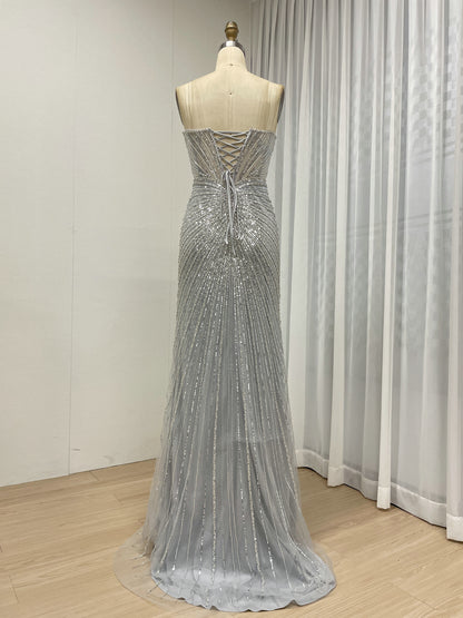 Sexy Sleeveless V Neck Embellished Beautiful Sparkly Beaded With Evening Gown for Prom and Banquet MB40430