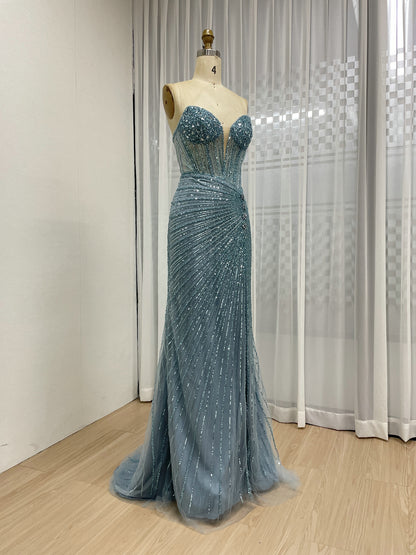 Sexy Sleeveless V Neck Embellished Beautiful Sparkly Beaded With Evening Gown for Prom and Banquet MB40430