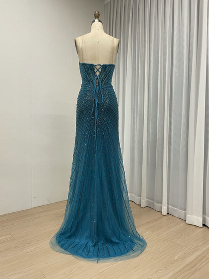 Sexy Sleeveless V Neck Embellished Beautiful Sparkly Beaded With Evening Gown for Prom and Banquet MB40430