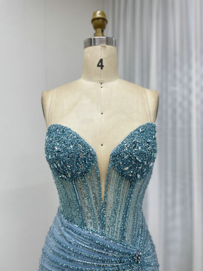 Sexy Sleeveless V Neck Embellished Beautiful Sparkly Beaded With Evening Gown for Prom and Banquet MB40430