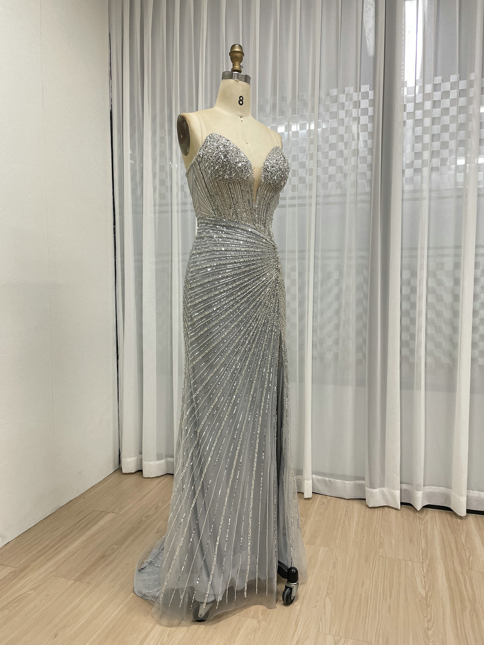 Sexy Sleeveless V Neck Embellished Beautiful Sparkly Beaded With Evening Gown for Prom and Banquet MB40430