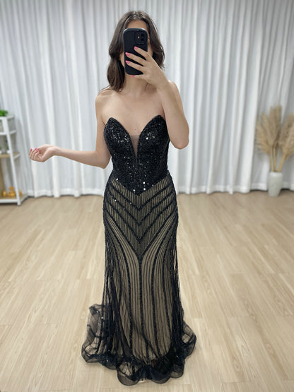 Sexy Sleeveless V Neck Crystal Beading Mermaid Prom Evening Gown MB40431