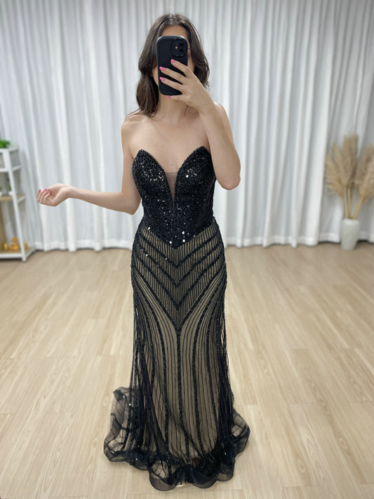 Sexy Sleeveless V Neck Crystal Beading Mermaid Prom Evening Gown MB40431