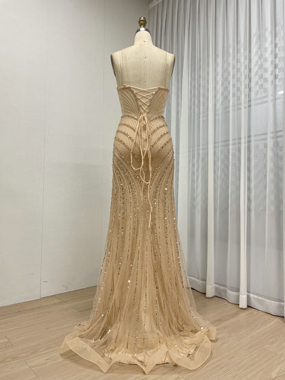 Sexy Sleeveless V Neck Crystal Beading Mermaid Prom Evening Gown MB40431