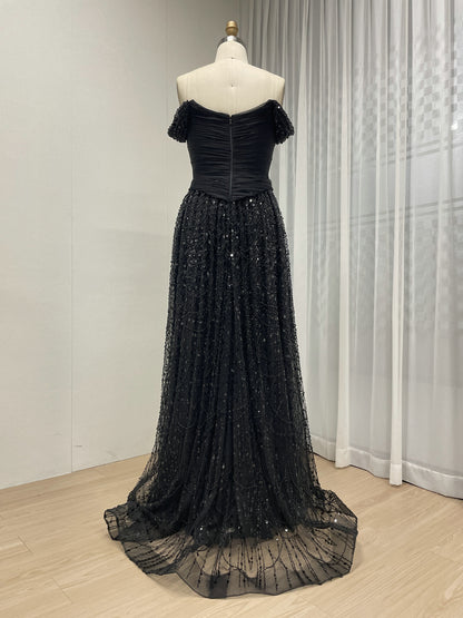 Elegant Off the Shoulder a Line Prom Evening Gown With Handmade Beading MB40432