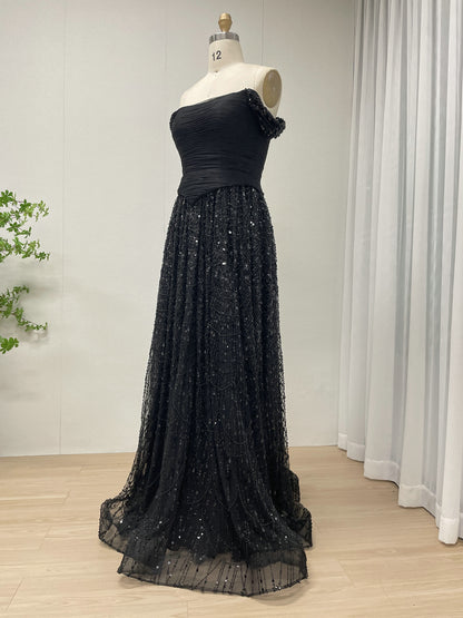 Elegant Off the Shoulder a Line Prom Evening Gown With Handmade Beading MB40432