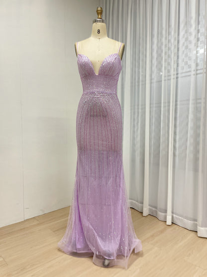 Sexy Spaghetti Strap Low BackV Neck Mermaid Evening Dress for Party MB40433