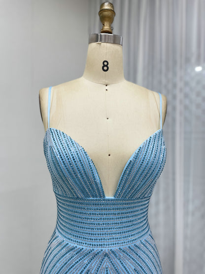 Sexy Spaghetti Strap Low BackV Neck Mermaid Evening Dress for Party MB40433