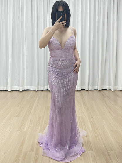 Sexy Spaghetti Strap Low BackV Neck Mermaid Evening Dress for Party MB40433