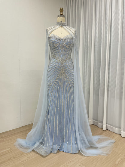Luxurious Exquisite Beaded Crystal Prom Evening Gown With Elegant Cap Sleeve for Formal Occasion MB40435