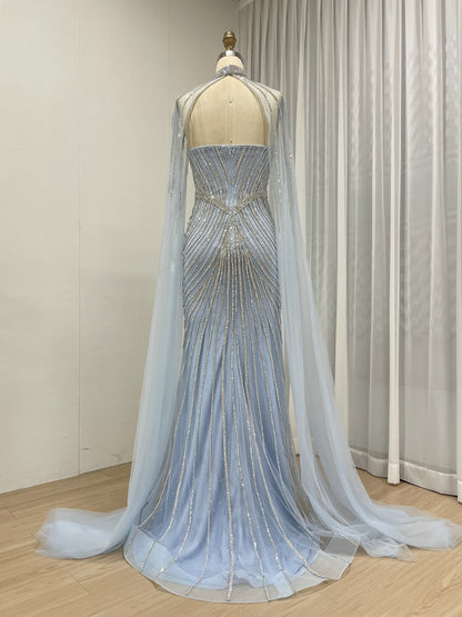 Luxurious Exquisite Beaded Crystal Prom Evening Gown With Elegant Cap Sleeve for Formal Occasion MB40435
