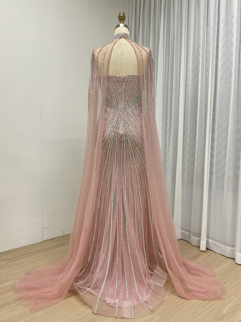 Luxurious Exquisite Beaded Crystal Prom Evening Gown With Elegant Cap Sleeve for Formal Occasion MB40435