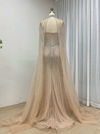 Luxurious Exquisite Beaded Crystal Prom Evening Gown With Elegant Cap Sleeve for Formal Occasion MB40435