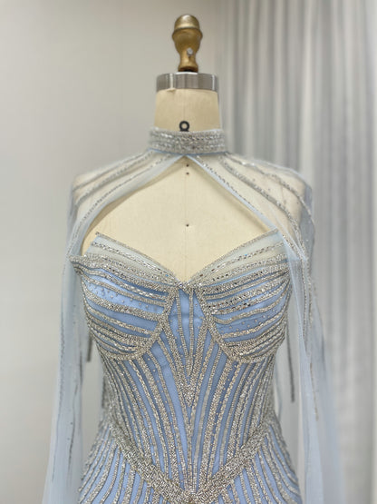 Luxurious Exquisite Beaded Crystal Prom Evening Gown With Elegant Cap Sleeve for Formal Occasion MB40435
