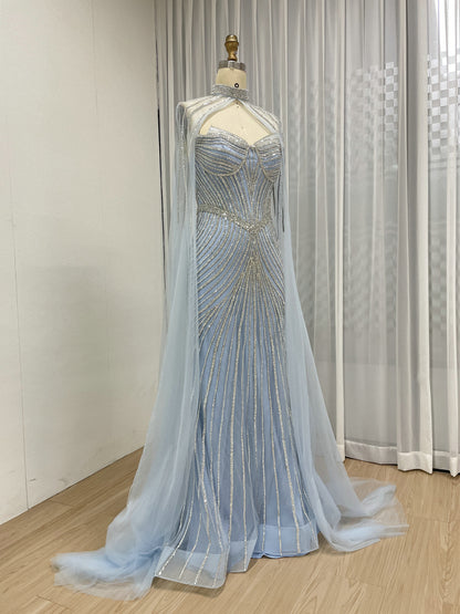 Luxurious Exquisite Beaded Crystal Prom Evening Gown With Elegant Cap Sleeve for Formal Occasion MB40435