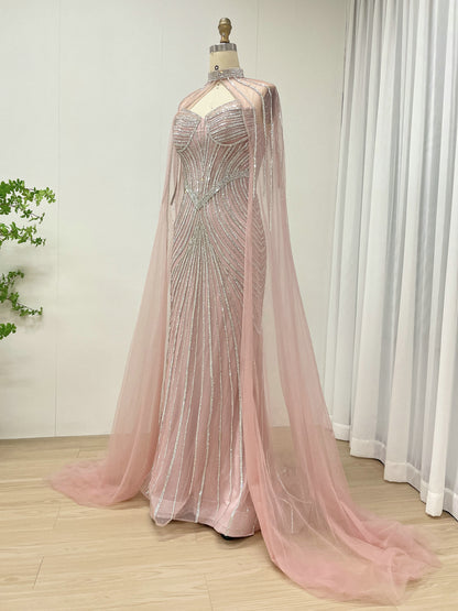 Luxurious Exquisite Beaded Crystal Prom Evening Gown With Elegant Cap Sleeve for Formal Occasion MB40435